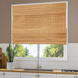 Comzone Blinds Cordless Blackout Bamboo Roman Shades, Easy Installation Natural Woven Wood Shades, Great Privacy Lined Bamboo Blinds for Windows, Camel Comzone Blinds