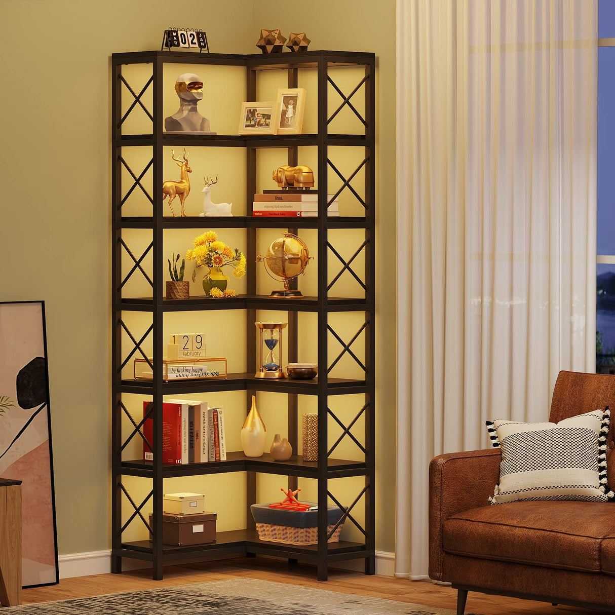 LITTLE TREE 79 inches Tall Bookshelf Bookcase, 7-Tier Corner Book Shelf, Modern Freestanding Open Book Shelves, Black Shelving Unit Display Shelf for Living Room LITTLE TREE