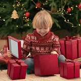 UNIQOOO 5Pcs Red Glitter Xmas Gift Box Set with Lid, Assorted Size, Square Nested Wedding Keepsake Boxes, Holiday Paper Box Tower For Birthday Party, Mother's Day Gift Wrap Packaging UNIQOOO