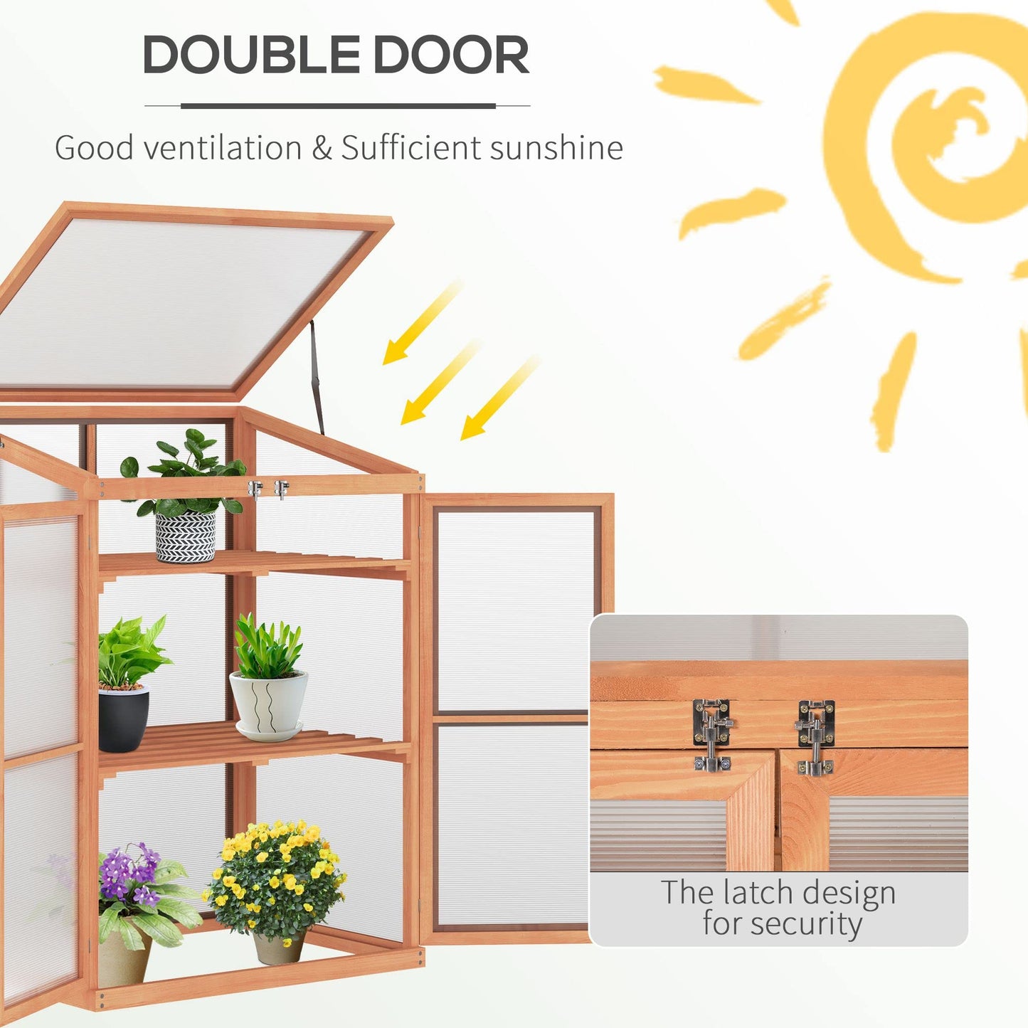 Outsunny Wooden Cold Frame Small Mini Greenhouse Cabinet for Outdoor and Indoor, 30" L x 24" W x 44" H, Natural