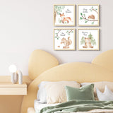 ArtbyHannah Framed Woodland Nursery Cute Wall Decor, 10x10 inch Safari Animals Prints Baby Wall Art with Wood Picture Frames for Kids Playroom Light-Wood Decoration(4 Pack, Fox, Owl, Squirrel, Bear) ArtbyHannah