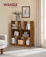 VASAGLE Bookcase, Bookshelf, Freestanding Storage Unit, 8 Open Compartments, Used Horizontally, Vertically, Upside Down, 11 x 35.4 x 39.4 Inches, for Living Room, Study, Office, Rustic Brown ULBC55BX VASAGLE