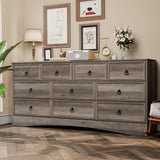 VVFLU Farmhouse 10 Drawer Dresser for Bedroom – 63'' Long Dresser Wood Chest of Drawers,TV Stand for 75 inch TV, Storage Organizer Furniture, Hallway, Entryway, Closet, Brownish Grey VVFLU
