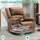 VIVIJASON Massage Swivel Rocker Recliner Chair with Heat & Vibration, 360° Swivel Manual Glider Rocking Reclining Chair with Remote Control, Side Pockets & USB Ports for Living Room, Nut Brown VIVIJASON