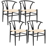 Yaheetech Set of 4 Weave Chair Mid-Century Metal Dining Chair Y-Shaped Backrest Hemp Seat, Black Yaheetech