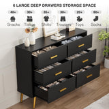GarveeHome 6 Drawer Dresser, Modern Wooden Dresser with Gold Handles and Storage Space, Chest of Drawers for Bedroom, Hallway, Living Room and Entryway, Black GarveeHome
