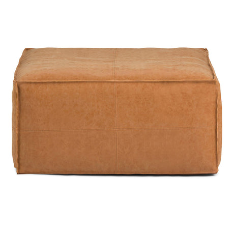 SIMPLIHOME Brody 30-inch Wide Large Square Coffee Table Pouf in Distressed Brown, Vegan Faux Leather Ottoman, Footrest, or Extra Seating for Living Room, Assembled SIMPLIHOME