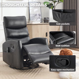 Manual Swivel Rocker Recliner Chair for Adults, Overstuffed Reclining Glider Chair for Nursing with Vibration Massage & Heat, Living Room Rocking Recliner 3-Stage backrest, Faux Leather Black EZZUP