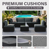 7-Piece Outdoor Patio Furniture Set – Handwoven All-Weather Rattan & 4” Thick Waterproof Cushions, Wicker Outdoor Conversation Sets with Coffee Table for Deck, Backyard, Garden TESTERYOR