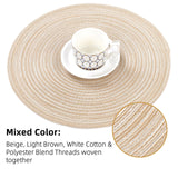 SHACOS 15 inch Round Braided Placemats Set of 6 Non Slip Heat Resistant Cotton Polyester Table Mats Washable Place Mats for Kitchen Dining Party Table Decor (Beige, 6) SHACOS