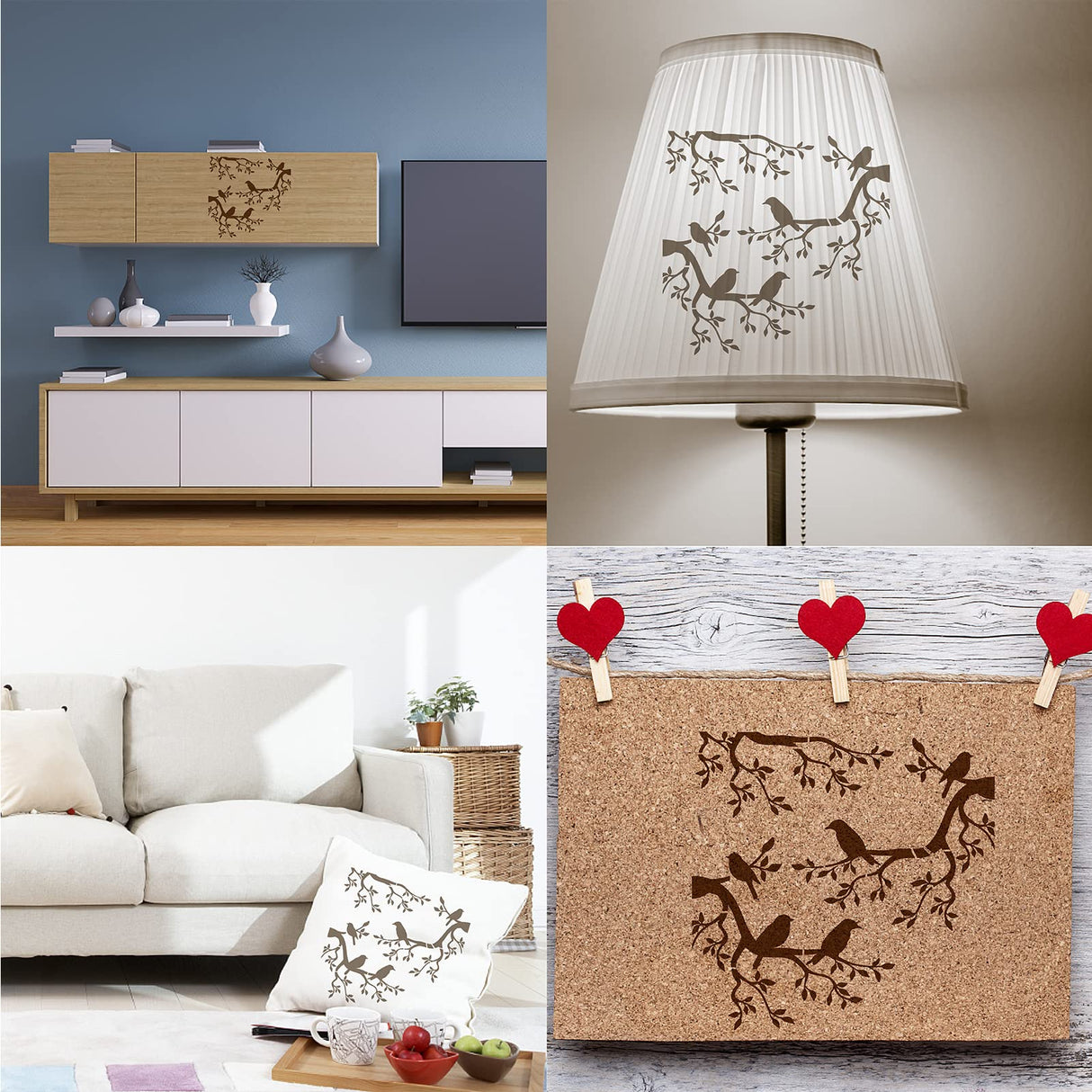 GORGECRAFT Tree Stencil Template Bird Large 11.8x11.8 Inch Reusable Birds on Tree Stencil Leaf Silhouette Sign Home Decor Hummingbird Template for Painting on Wood Wall Scrapbook Card Floor Drawing GORGECRAFT