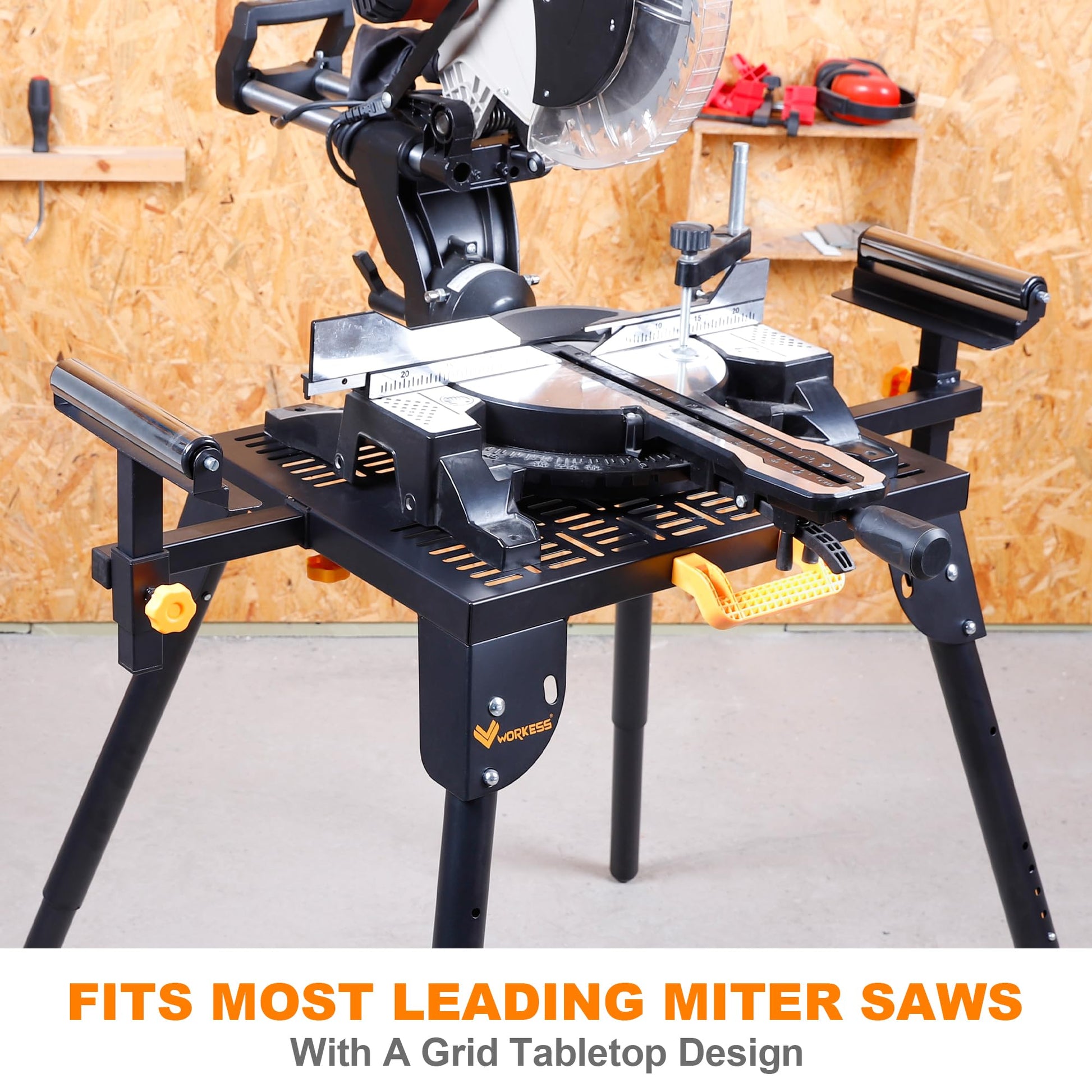 WORKESS Universal Miter Saw Stand with Grid Tabletop 300 lbs Load Capacity 6-Level Height Adjustment Table Saw Stand WK-MS046 - WoodArtSupply