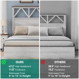 YITAHOME Farmhouse Full Size Bed Frame with 47.2'' Headboard, Platform Rustic Wood Bed Frame with Slats, Sturdy and Noiseless, No Spring Needed, White YITAHOME