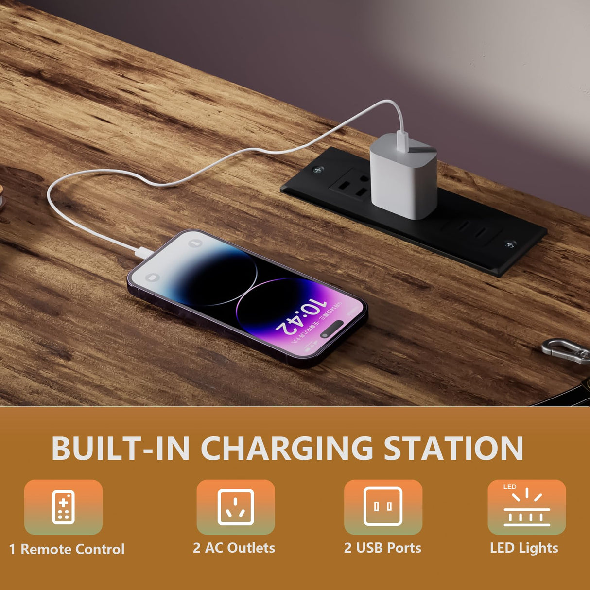 VASICAR Black Dresser with LED Lights & Power Outlets, Dresser TV Stand with 8 Drawers for 55" TV, Fabric Chest of Drawers for Bedroom, Living Room, Entryway VASICAR