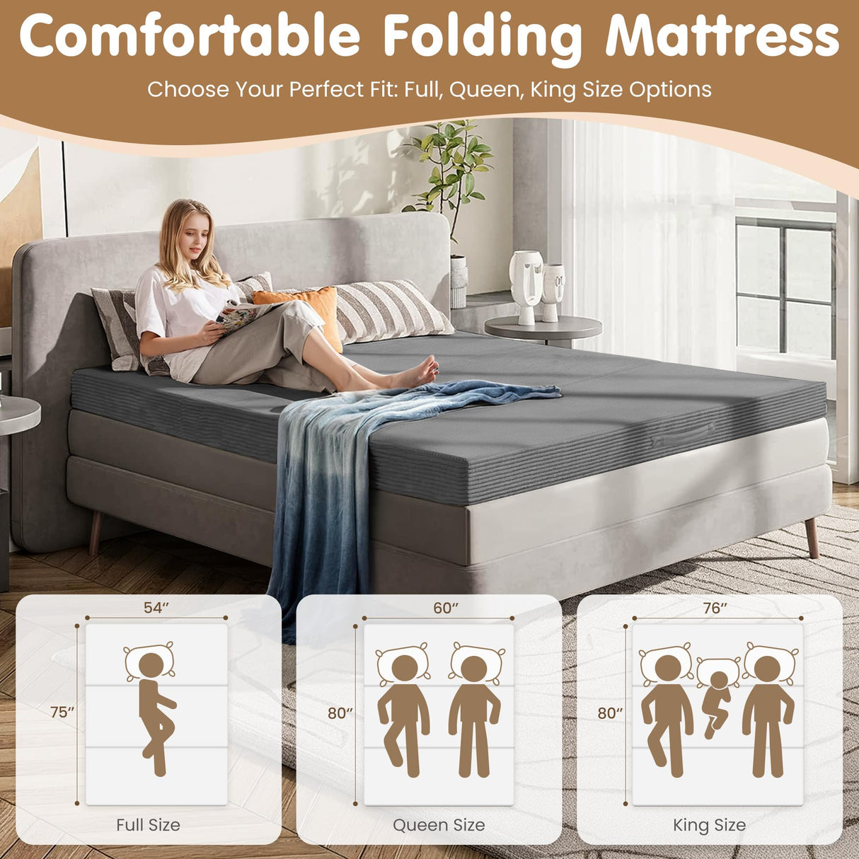 NLDD Convertible Sofa Bed Queen,5-in-1 Folding Boneless Couch Corduroy Futon Sofa Bed,Tri-Fold Mattress with Removable Armrests & Handle,Sleeper with Pull Out Bed for Small Space Living Room Bedroom NLDD