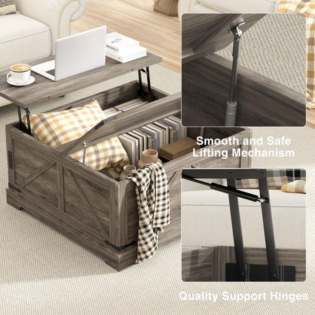 FiveWillowise Coffee Table with Storage, 31.5" W Farmhouse Lift Top Wood Square Center Table with Charging Station, Rustic Cocktail Tables with Flip Top Lids for Living Room, Home Office, Grey FiveWillowise