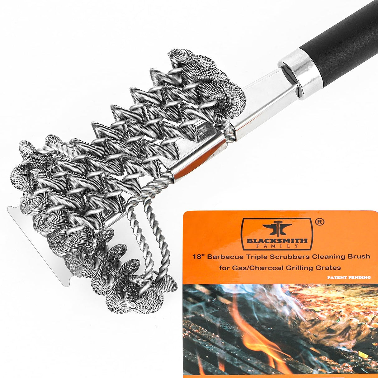 18" Bristle Free Grill Brush Barbecue Triple Scrubbers Cleaning Brush for Gas or Charcoal Grills,Compatible with Stainless Steel/Cast Iron/Porcelain Grill Grates BLACKSMITH FAMILY