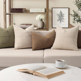 Decorative Linen Throw Pillow Covers 18x18 Set of 2 Solid handcrafted Striped Cushion Covers for Bed Soft Modern Farmhouse Neutral Pillowcase for Couch Bedroom Living Room Home Decor(Natural Beige) ZWJD