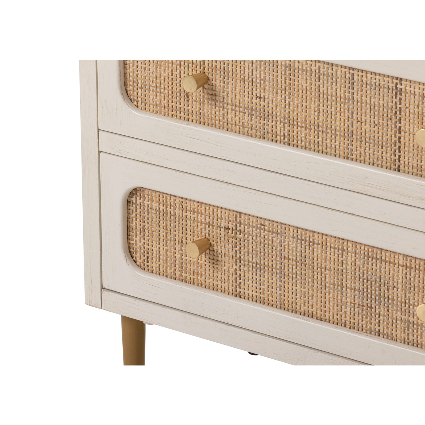 LONYKE Wicker Rattan Chest of Drawers, 4-Drawer Dresser, White Finish Wooden Storage Cabinet, Modern Farmhouse Accent Table, Boho Mid-Century Coastal Sideboard - WoodArtSupply