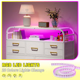 EnHomee White Dresser,11 Drawer Dresser for Bedroom with LED Lights & Charging Station, Fabric Dressers & Chest of Drawers,2 Tier Wooden Shelves, 4 Hooks, Dresser for Bedroom,Entryway,Sturdy Frame EnHomee