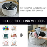 weruisi Inflatable Pouf Ottoman, 21x10 Inches Stuffed Chenille Ottoman with Inflatable PVC Liner, Foot Rest with Portable Handle, Round Floor Pillow for Living Room, Bedroom, Kids Room weruisi