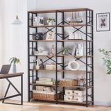 HOMISSUE 84" Industrial Double Wide 7-Tier Bookshelf in Rustic Brown HOMISSUE