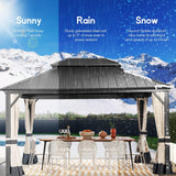 COASTSHADE 12x16 Patio Hardtop Gazebo, Outdoor Gazebo with Spliced Structure for Easy Assembly,Galvanized Steel Metal Double Roof Aluminum Permanent Frame with Netting and Curtains for Backyard Garden CoastShade