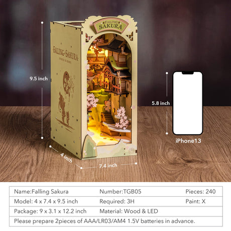 Rolife DIY Book Nook Kit Falling Sakura, DIY Miniature Booknook Kit Creative Decorative Bookend Bookshelf Insert 3D Puzzle for Adults, Halloween/Christmas Decorations/Gifts for Adults (Falling Sakura) Rolife