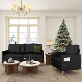 TYBOATLE 66" Black Faux Leather Sofa Couches w/USB, 2 Piece Living Room Set, Mid-Century Modern Tufted Loveseat 2 Seater Office Small Couch Love Seat for Small Space Bedroom Drom Apartment TYBOATLE