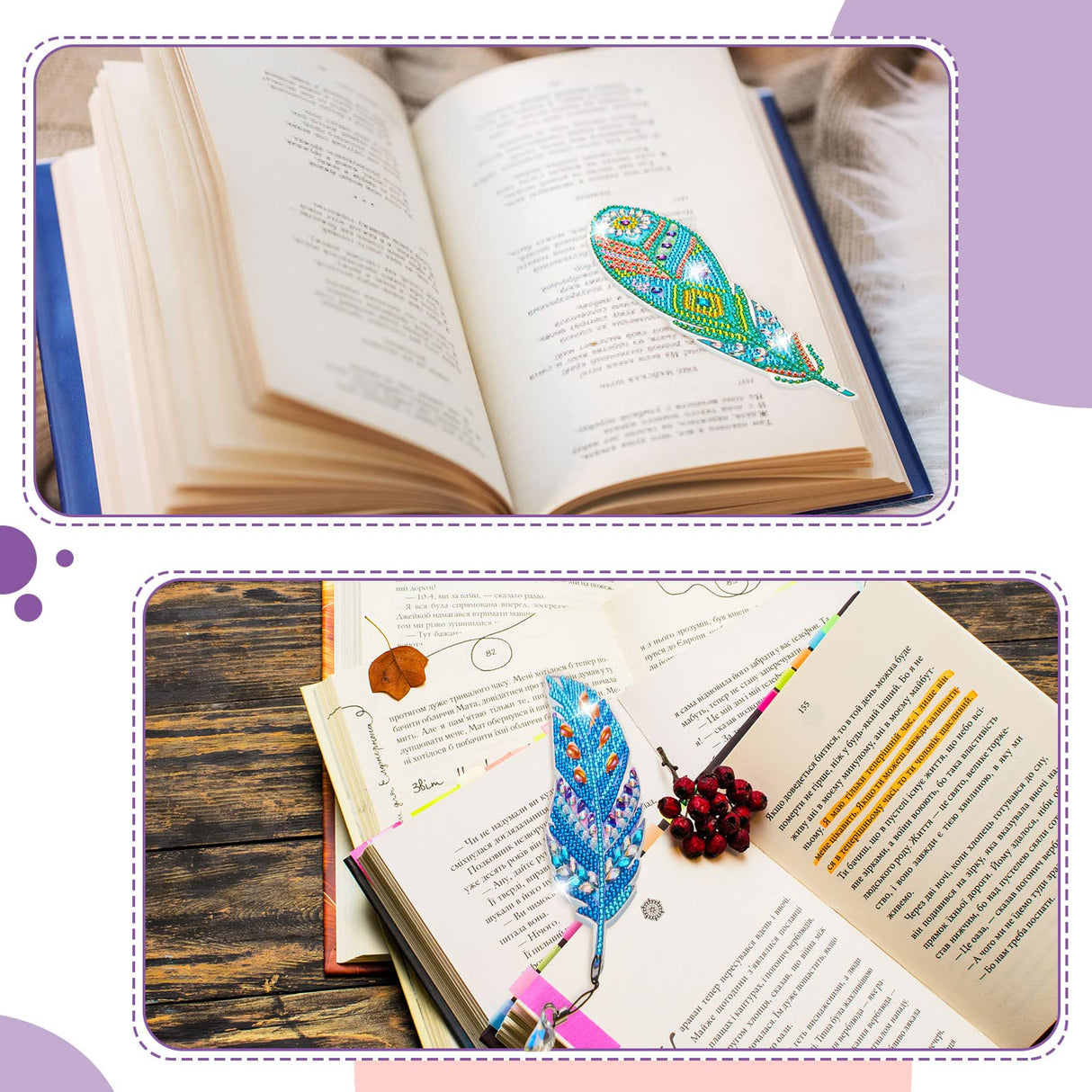 12 Pcs 5d Diamond Painting Bookmarks for Adults, DIY Acrylic Diamond Art Feather Bookmarks Gifts for Book Lovers, Read and Crafts Lovers School Library Book Club Gift Supplies Henoyso