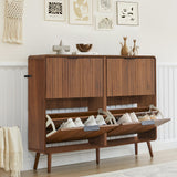 47" Fluted Large Shoe Cabinet with 4 Flip Drawers, Slim Freestanding Shoe Cabinet Organizer, Narrow Shoes Storage Rack for Entryway, 5 Sturdy Legs (All Walnut, 9.45" D x 47.24" W x 35.83" H) FurSch