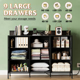 WLIVE Black Dresser TV Stand for 50, 55 inch, Led Dresser for Bedroom, Chest of Drawers with LED Lights, Charging Station, Clothes Storage with 9 Drawers, Wood Top, Living Room, Closet WLIVE