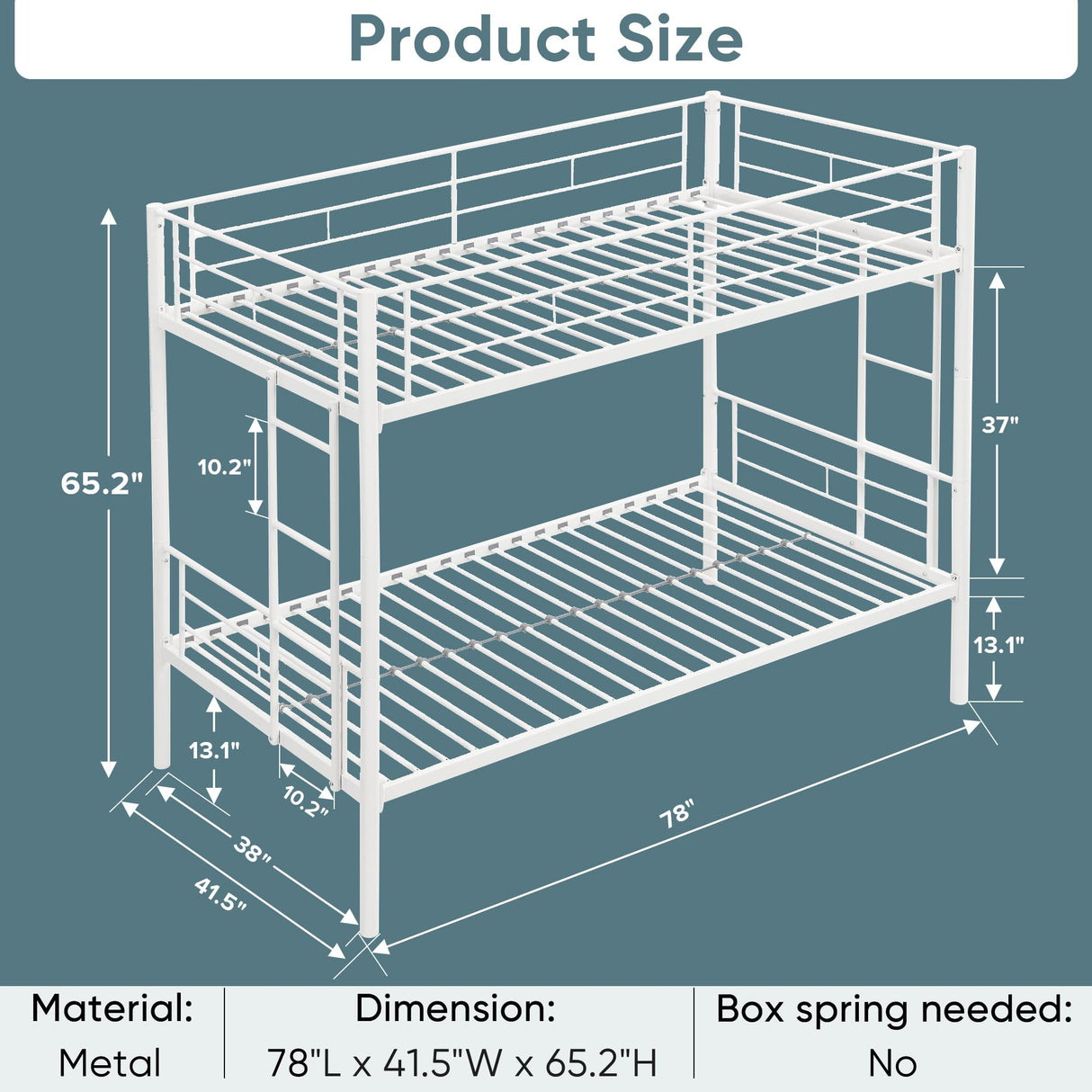 HomJoones Twin Over Twin Metal Bunk Bed with Trundle Heavy Duty Twin Size Metal Bunk Beds Frame with 2 Side Ladders Convertible Bunkbed with Safety Guard Rails,No Box Spring Needed (White2) HomJoones