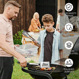 BBQ Accessories Grill Tools, Heavy Duty Grilling Accessories Barbecue Accessories Stainless Steel Grill Accessories with Spatula, Fork, Tongs and Gift-Box for Outdoor Grill, Home Grill (3PCS) HE-SANQI