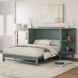 VilroCaz Farmhouse Queen Size Murphy Bed Chest Cube Cabinet Bed with Charging Station and 2 Open Shelves, Solid Wood Folding Platform Bed for Home Office Guest Room Small Room (Venus Teal, Queen) VilroCaz