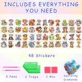 xackcme 48 Pcs Diamond Art Painting Sticker Kits for Kids, Animal Diamond Gem Stickers Kit, 5D Animals Gem Art Stickers Mosaic for Kids Gift for Boys Girls 4-8-10-12 Years Old xackcme