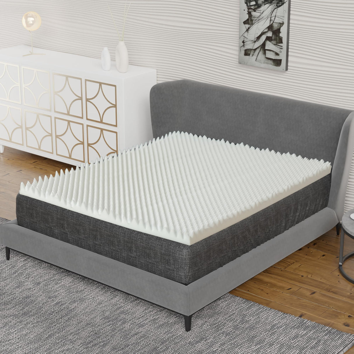 Greaton, 1-Inch Convoluted High Density Foam Mattress Topper, CertiPUR-US Certified for Superior Comfort and Support, Full, White Greaton