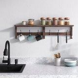 VERTORGAN Coat Hooks, Wood Rack Wall-Mounted, 31.5 Inch Entryway Shelf with 10 Hooks (Brown) VERTORGAN