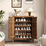 UNIQUITE Wooden Shoes Cabinet with Adjustable Shelves, Retro Freestanding Shoe Organizer Cabinet for Entryway Hallway Living Room, 5-Tier Shoe Cabinet with Doors for 20 Pairs, Dark Walnut UNIQUITE