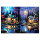 YOYA 2 Pack Log Cabin Diamond Painting Kits for Adults, Lake Cabin 5D Diamond Art Kits for Adults, DIY Scenery House Full Drill Gem Art Painting Kit for Home Wall Decor 12 x 16 Inch YOYA