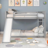 Osparple Full Over Full Bunk Bed, Kids Bunk Beds with Slide and Ladder, Wood Floor Bed Frames with Ladder for Teens, Girls or Boys, Gray/Grey Osparple