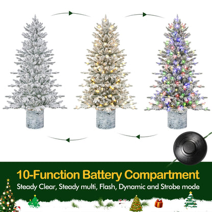 Hykolity 4.5 ft Prelit Snow Flocked Potted Christmas Tree, 621 PE & PVC Realistic Branch Tips, Artificial Arctic Fir with 150 Multicolor LED Lights, Sturdy Potted Stand, 10 Color Modes