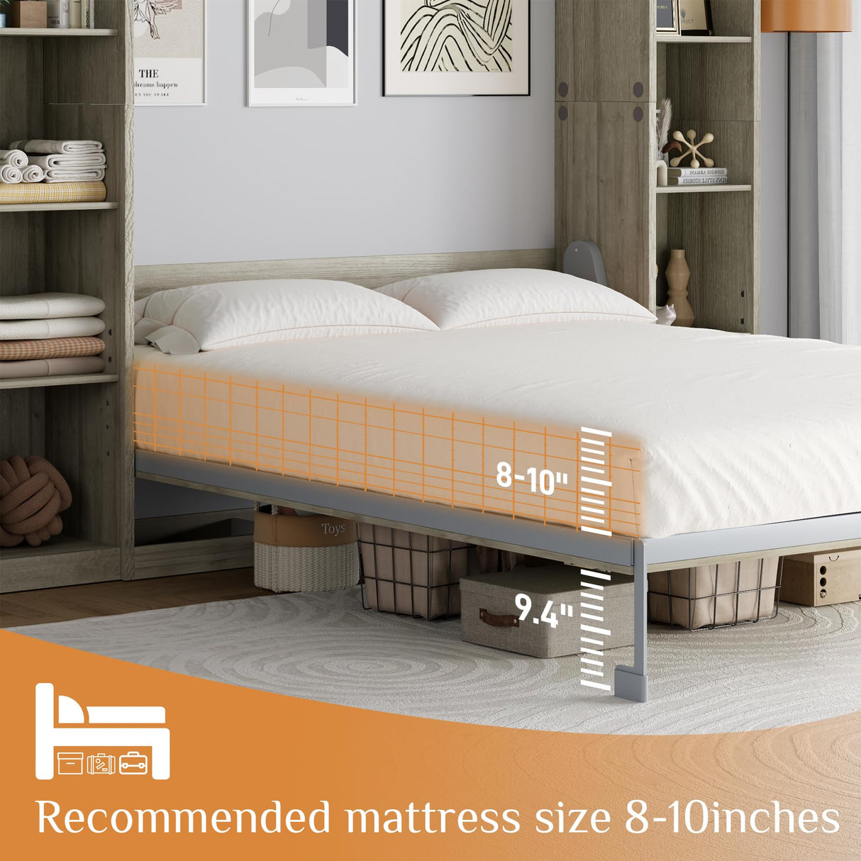 Rophefx Queen Murphy Bed Cabinet with 5-Tier Adjustable Storage Shelves, Queen Wall Bed Cabinet Bed, Wood Space Saving Beds, Foldable Platform Beds, Hidden Bedframe for Guest Room, Bedroom,Grey Rophefx