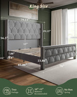 OHOHOLIVE King Size Bed Frame with 56" Headboard - 1000LBS Capacity Support, Velvet Upholstered Wingback Platform Bed Frame, Noise Free, Sturdy Wooden Slat Support OHOHOLIVE