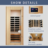 Far Infrared Sauna 1 Person Infrared Sauna Room Canadian Hemlock Wooden Sauna for Home, 1300W Low-EMF Indoor Saunas with Control Panel, Bluetooth Speakers, LED Reading Lamp, Tempered Glass Door SALUSHEAT
