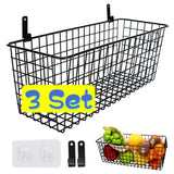 3 Set [Extra Large]Hanging Wall Wire Baskets, Farmhouse Food Storage Kitchen Pantry Laundry Closet Garage RV,Black Joben Oligey