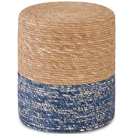 Wimarsbon Natural Seagrass Foot Stool, Hand Weaving Round Ottoman, for Living Room, Outdoor Seat (Natural & Blue) Wimarsbon