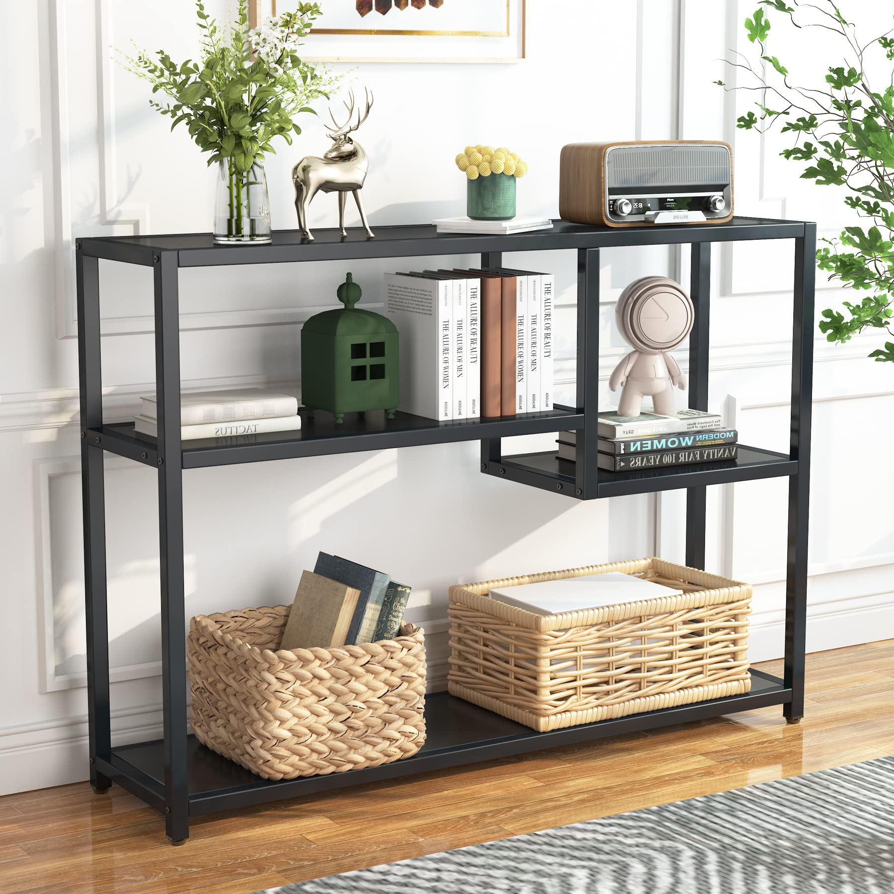 Tribesigns Console Table, 43 Inch Small Black Entryway Table with Storage Shelves, Vintage Entrance Table Behind Couch Table for Living Room, Entryway, Hallway, Foyer, TV Stand - WoodArtSupply