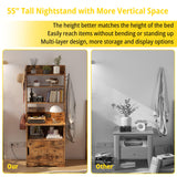 LIKIMIO Nightstand with Charging Station, 55" Tall End Side Table with Storage Cabinet, Small Bookshelf, for Living Room Office Bedroom, Vintage Brown LIKIMIO