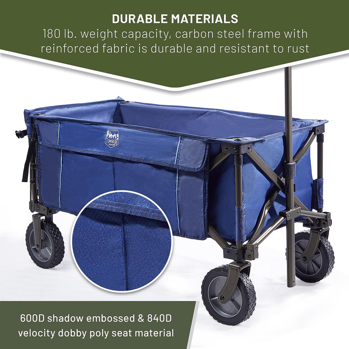 TIMBER RIDGE Tailgate Collapsible Folding Wagon Cart, Heavy Duty Utility Push Pull Beach Wagon Foldable, Outdoor Grocery Cart with Side Pockets for Camping, Garden, Shopping, Holds 225 lbs, Blue TIMBER RIDGE